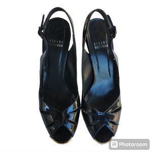 Stuart Weitzman black Patent leather heel platform sandals size